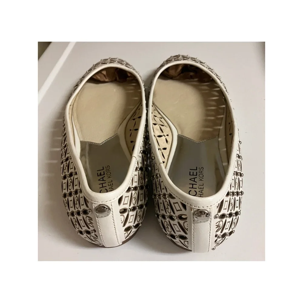Michael‎ Kors Womens White Leather Laser Cut Studded Ballet Flats 10M PW13K